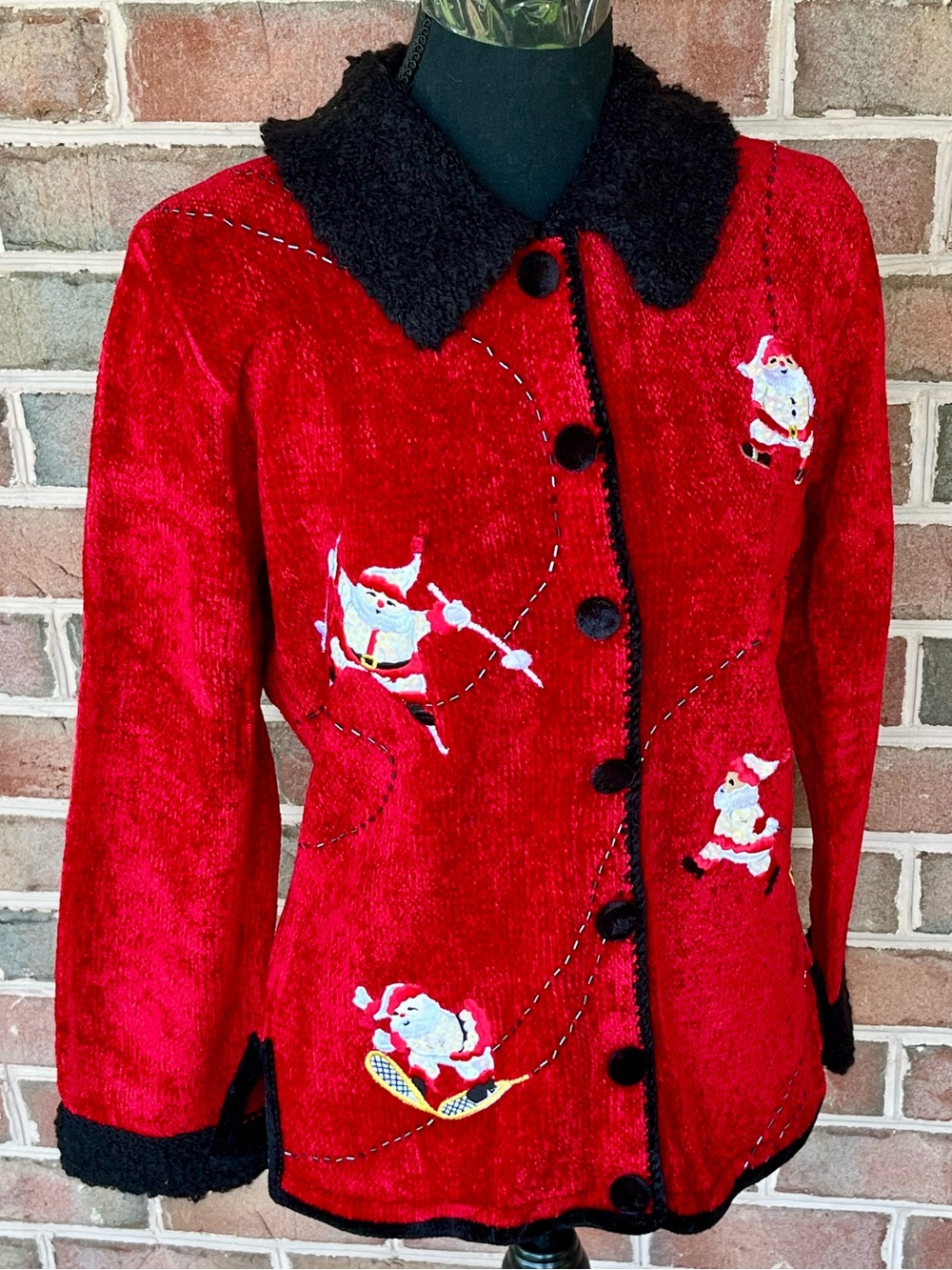 Vintage Storybook Knits Sporty Santa Cardigan Sweater XS NWT Fits SM Medium 90s